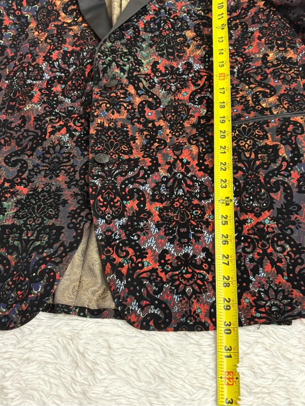 TALLIA Black Velvet Floral Print Peak lapels felt undercollar Sport Coat 50R